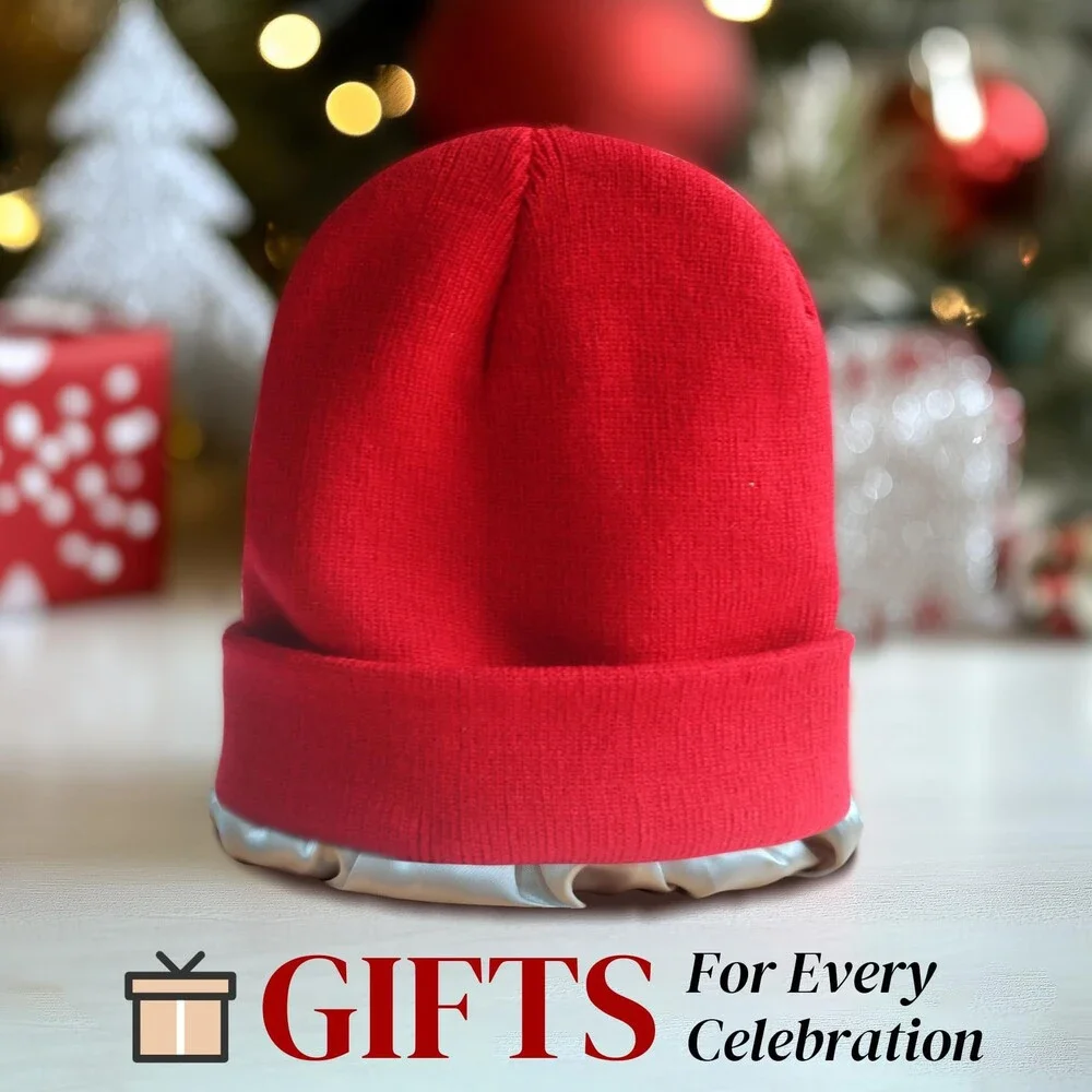 PFFY Women's 2 Packs Satin Lined Beanie Hat Silk Lining Winter Hats Beanies OS